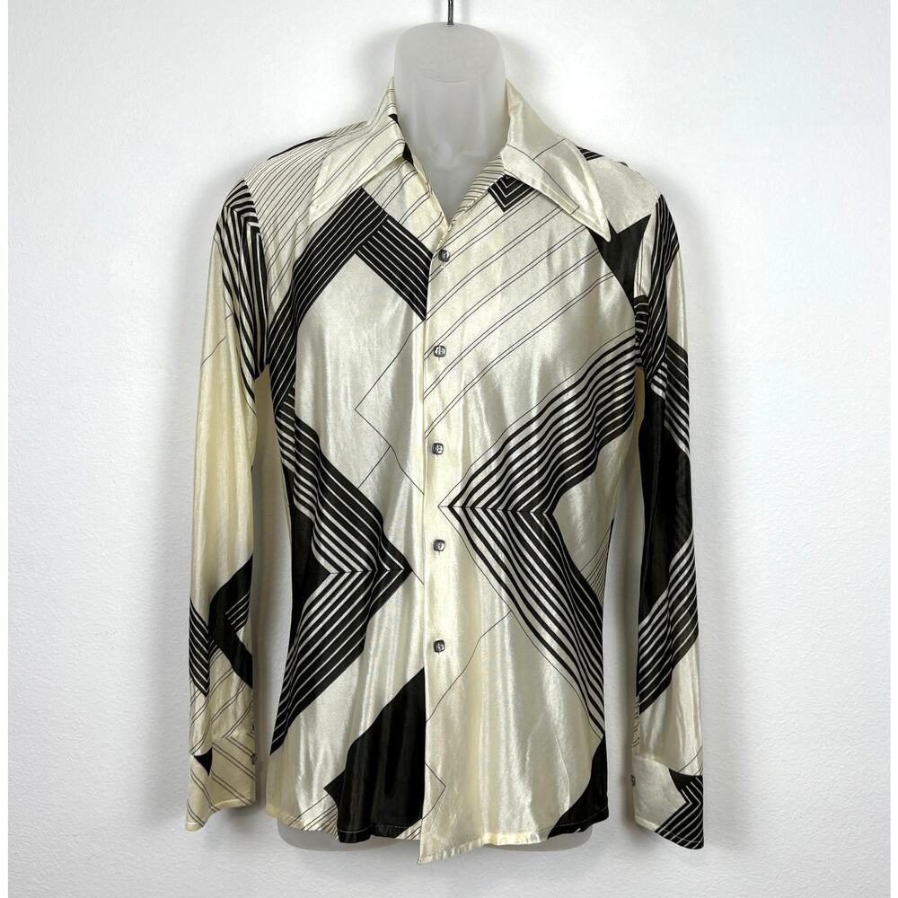 Vintage 70s FAME SHIRTMAKERS Dagger Pointy Collar Disco Abstract Geometric Shirt